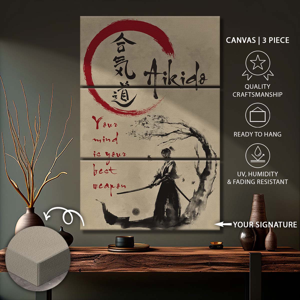 Aikido - 3 Piece Wall Art - AI007 - Your Mind Is Your Best Weapon - Aikido Canvas