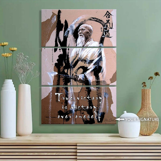 Aikido - 3 Piece Wall Art - AI029 - True Victory Is Victory Over Oneself - Morihei Ueshiba - Aikido Canvas