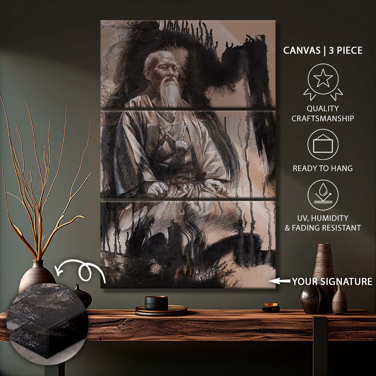 Aikido - 3 Piece Wall Art - AI030 - Morihei Ueshiba - Aikido Canvas