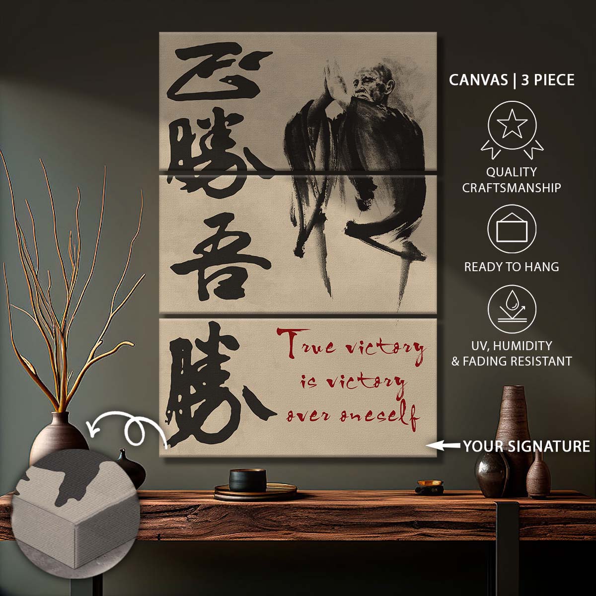 Aikido - 3 Piece Wall Art - AI032 - True Victory Is Victory Over Oneself - Morihei Ueshiba - Aikido Canvas