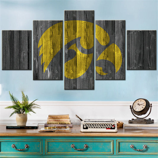 American Football - 5 Pieces Wall Art - AF5066 - Howa Hawkeyes College Barn Wood Style - American Football Poster - American Football Canvas