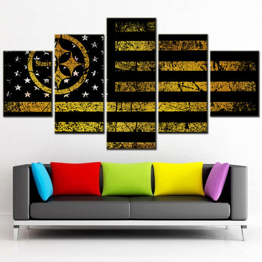 American Football - 5 Pieces Wall Art - AF5078 - Pittsburgh Steelers National Flag Log - American Football Poster - American Football Canvas