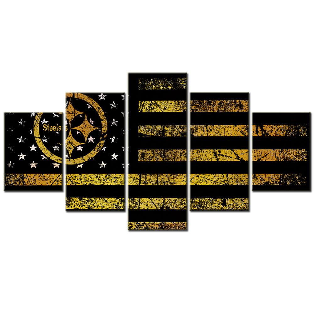 American Football - 5 Pieces Wall Art - AF5078 - Pittsburgh Steelers National Flag Log - American Football Poster - American Football Canvas