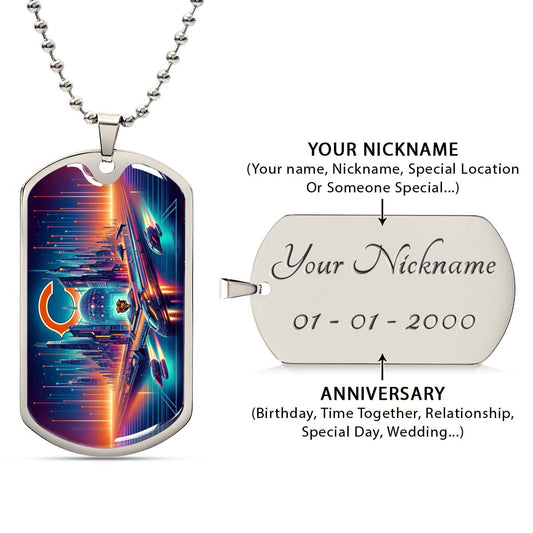 American Football - AFD006 - Chicago Bears Futuristic City - American Football Dog Tag - Military Ball Chain - Luxury Dog Tag