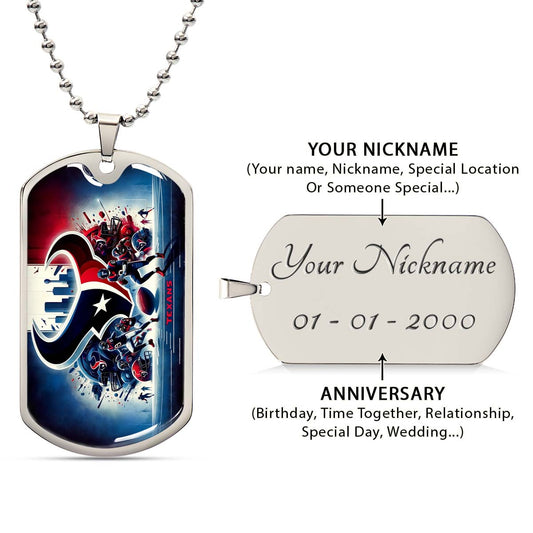 American Football - AFD025 - Houston Texans NFL Super Bowl Spirit - American Football Dog Tag - Military Ball Chain - Luxury Dog Tag