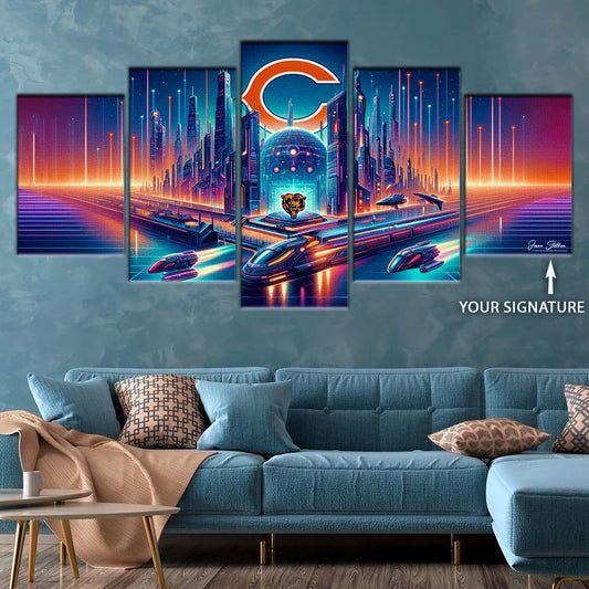 American Football Wall Art - AF5170 - Chicago Bears - Futuristic City - NFL Football Team - American Football Poster - American Football Canvas