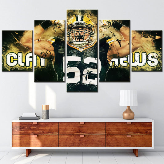 American Football - 5 Pieces Wall Art - AF5120 - Green Bay Packers - Clay Matthews - American Football Poster - American Football Canvas