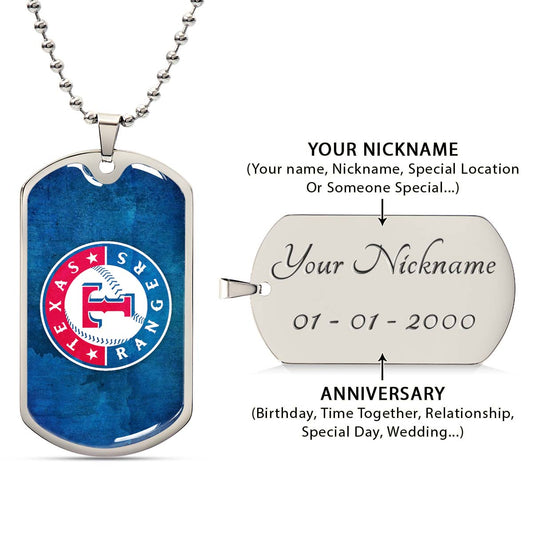 Baseball - BBD007 - Texas Rangers Sports - Baseball Dog Tag - Military Ball Chain - Luxury Dog Tag