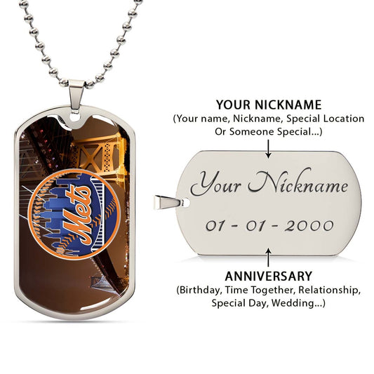 Baseball - BBD008 - New York Mets - Baseball Dog Tag - Military Ball Chain - Luxury Dog Tag