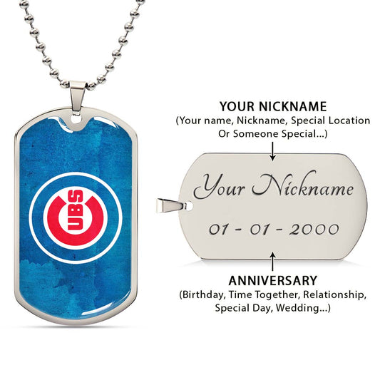 Baseball - BBD009 - Chicago Cubs - Bold Sports Emblem in Blue - Baseball Dog Tag - Military Ball Chain - Luxury Dog Tag