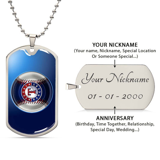 Baseball - BBD012 - Texas Rangers - Baseball Dog Tag - Military Ball Chain - Luxury Dog Tag