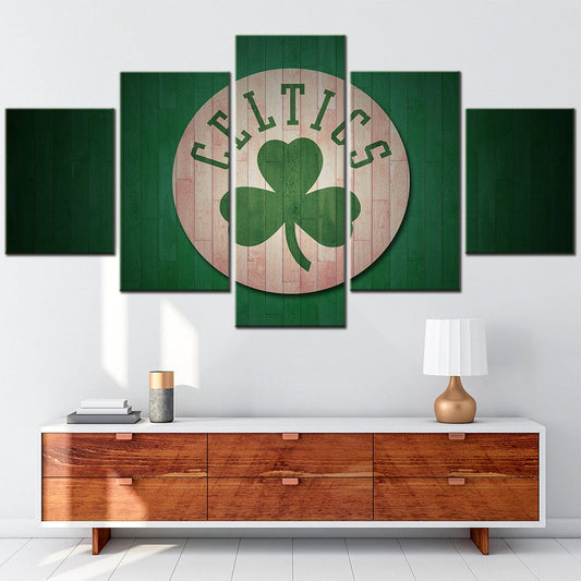 Basketball - 5 Pieces Wall Art - BK5003 - Boston Celtics - Lucky the Leprechaun - Basketball Poster - Basketball Canvas