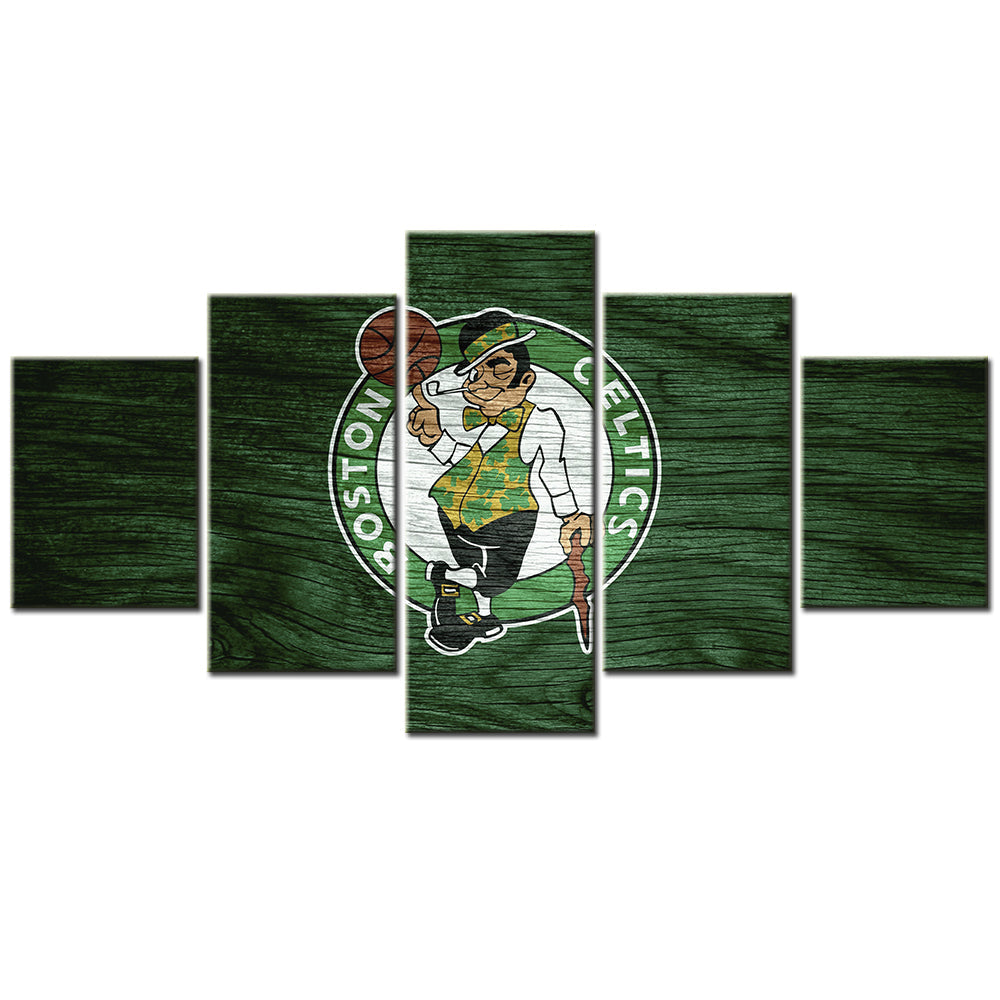 Basketball - 5 Pieces Wall Art - BK5009 - Boston Celtics - Lucky the Leprechaun - Basketball Poster - Basketball Canvas