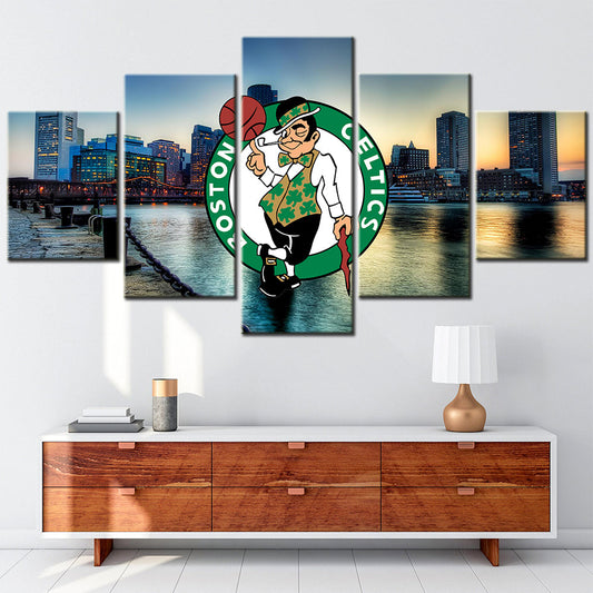Basketball - 5 Pieces Wall Art - BK5010 - Boston Celtics Team Bas - Lucky the Leprechaun - Basketball Poster - Basketball Canvas