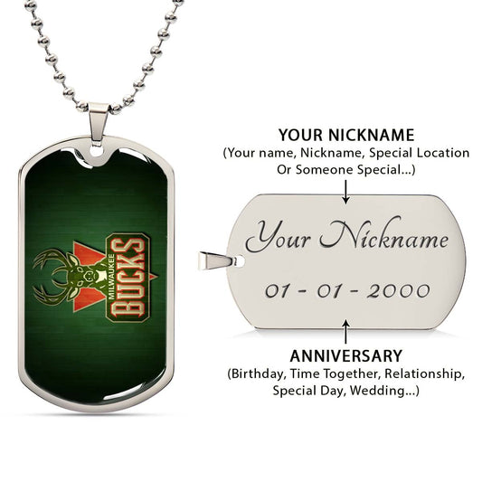 Basketball - BKD013 - Milwaukee Bucks Sports - Basketball Dog Tag - Military Ball Chain - Luxury Dog Tag