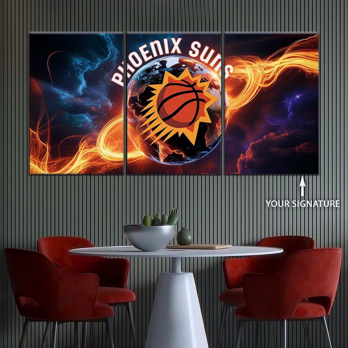 Basketball Wall Art - BK5054 - Phoenix Suns - Fiery Basketball Globe Spotlight - Basketball Poster - Basketball Canvas