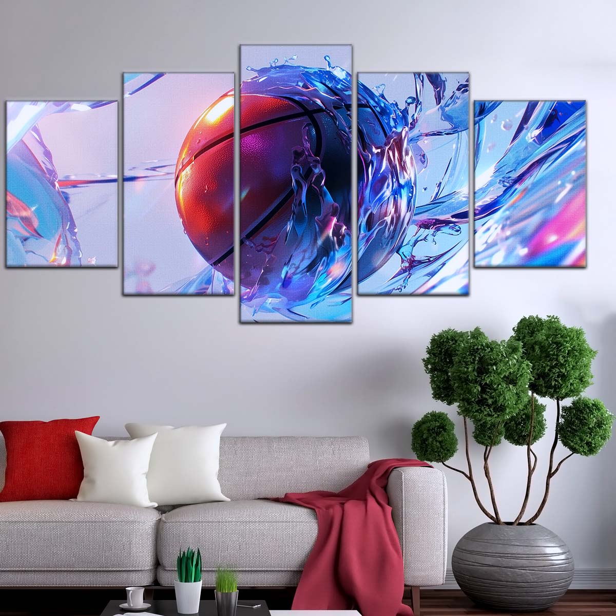 Basketball Wall Art - BK5055 - Basketball in Dynamic Splash - Basketball Poster - Basketball Canvas