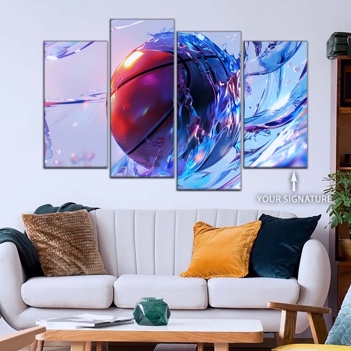 Basketball Wall Art - BK5055 - Basketball in Dynamic Splash - Basketball Poster - Basketball Canvas