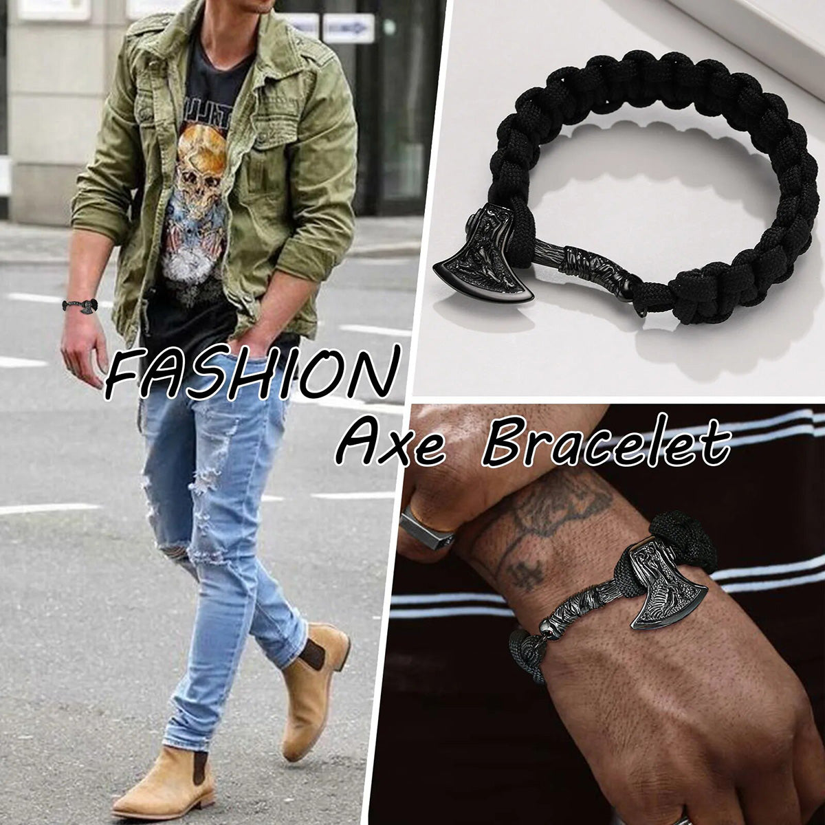 Viking - Chunky Norse Viking Thor's Hammer Bracelets for Men, Black Stainless Steel Mjolnir Scandinavian Rune Amulet Punk Wristband