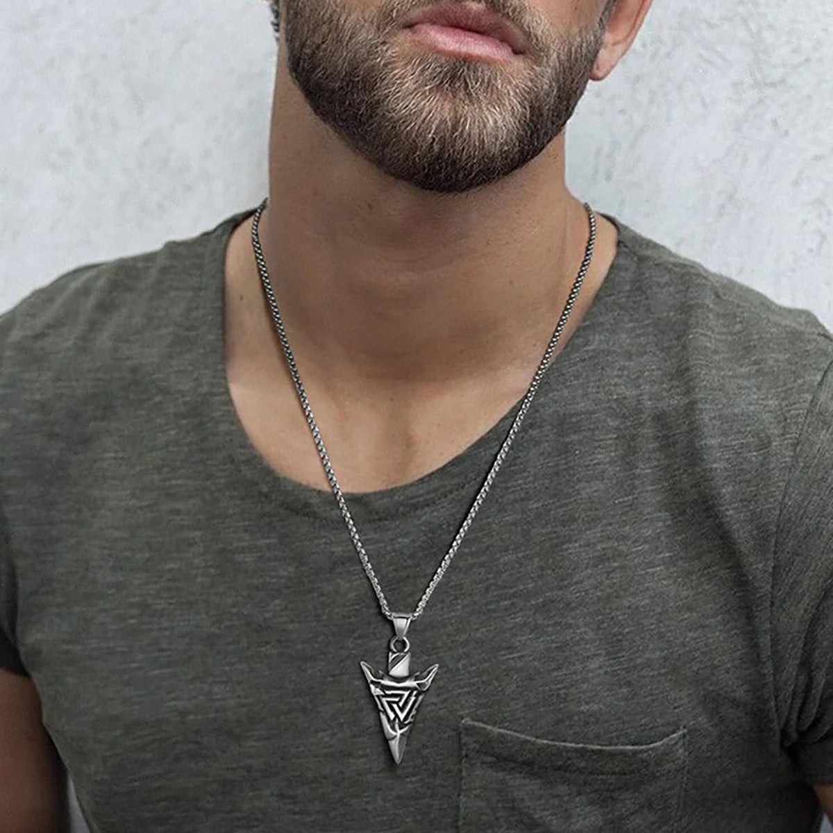 Viking - Cool Nordic Vikings Necklaces for Men, Waterproof Stainless Steel Retro Triangle Pendant Collar, Amulet Talisman Jewelry