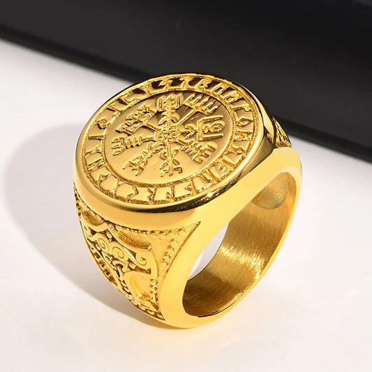 Viking - Cool Punk Norse Viking Thor Mjolnir Hammer Rings for Men,Solid Stainless Steel Metal Rock Axe Signet Finger Bands Jewelry