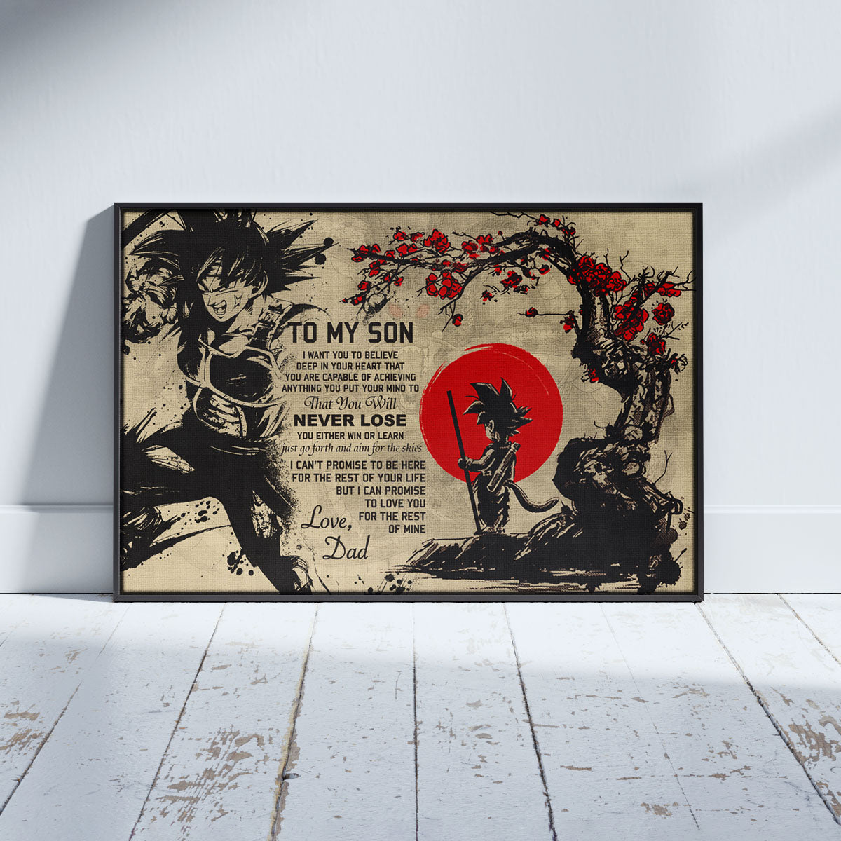 Dragon Ball Bardock and Kid Goku Canvas Wall Art - To My Son From Dad Meaningful Gift for Son - DBZ Anime Ready to Hang Son Room Decor - DR002