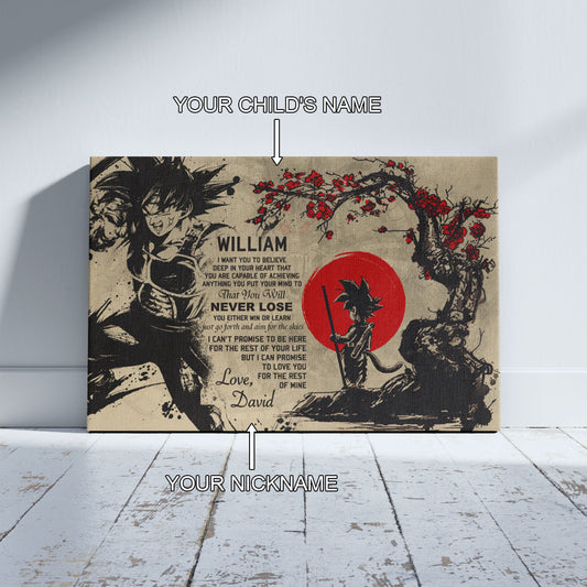 Dragon Ball Bardock and Kid Goku Canvas Wall Art - To My Son From Dad Meaningful Gift for Son - DBZ Anime Ready to Hang Son Room Decor - DR002