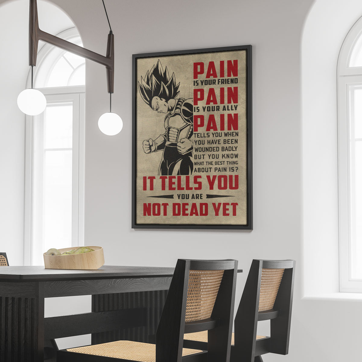 Vegeta Super Saiyan Canvas Wall Art - Dragon Ball Z Motivational "Pain" Print - Ready to Hang Home Office Decor - DR016