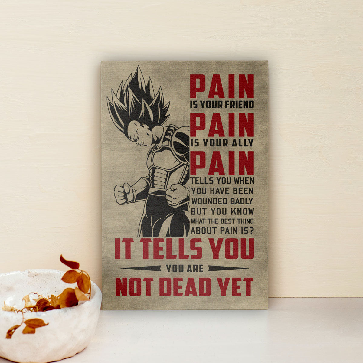 Vegeta Super Saiyan Canvas Wall Art - Dragon Ball Z Motivational "Pain" Print - Ready to Hang Home Office Decor - DR016
