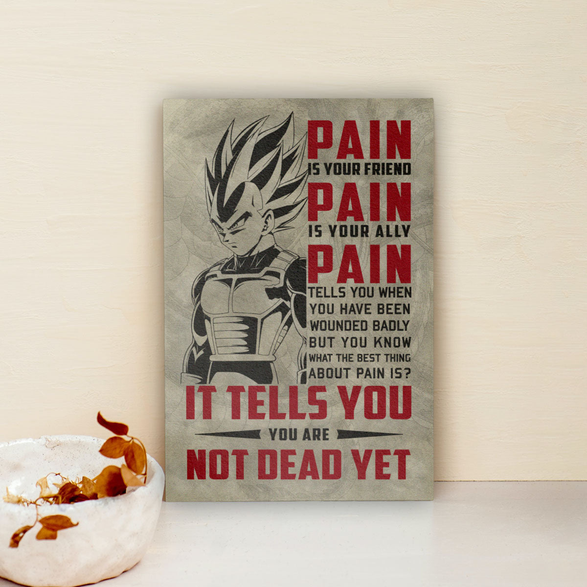 Vegeta Super Saiyan Canvas Wall Art - Dragon Ball Z Motivational "Pain" Print - Ready to Hang Home Office Decor - DR017
