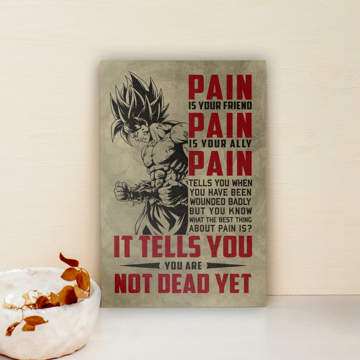 Goku Super Saiyan Canvas Wall Art - Dragon Ball Z Motivational "Pain" Print - Ready to Hang Home Office Decor - DR018
