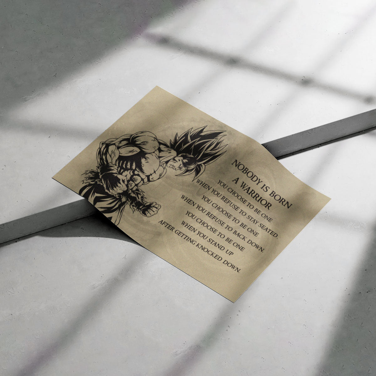 Dragon Ball Z Super Saiyan Goku Canvas Wall Art - Nobody Is Born A Warrior - DBZ Motivational Quote Print - Ready to Hang Home Office Decor - DR020