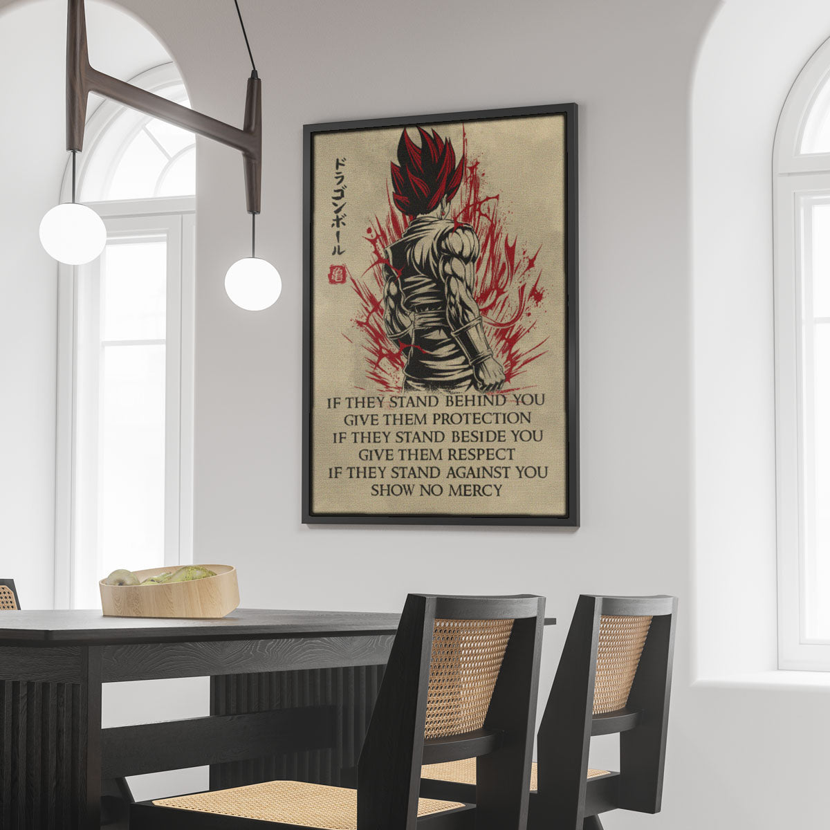 Vegito Super Saiyan God Dragon Ball Canvas Wall Art - Show No Mercy - Motivational Quote Print - Office Living Room Decor, Framed Ready to Hang - DR029