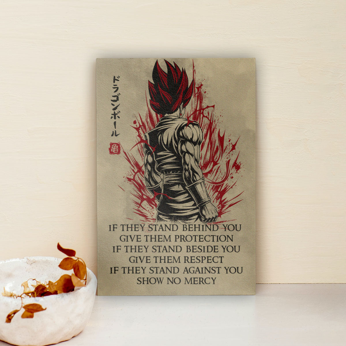 Vegito Super Saiyan God Dragon Ball Canvas Wall Art - Show No Mercy - Motivational Quote Print - Office Living Room Decor, Framed Ready to Hang - DR029