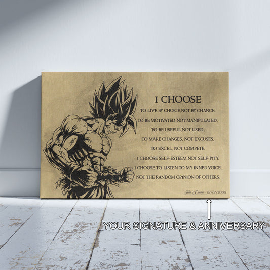 Dragon Ball Z Goku Super Saiyan Canvas Wall Art - DBZ Motivational Quote "I Choose" Print - Ready to Hang Home Office Decor - DR033
