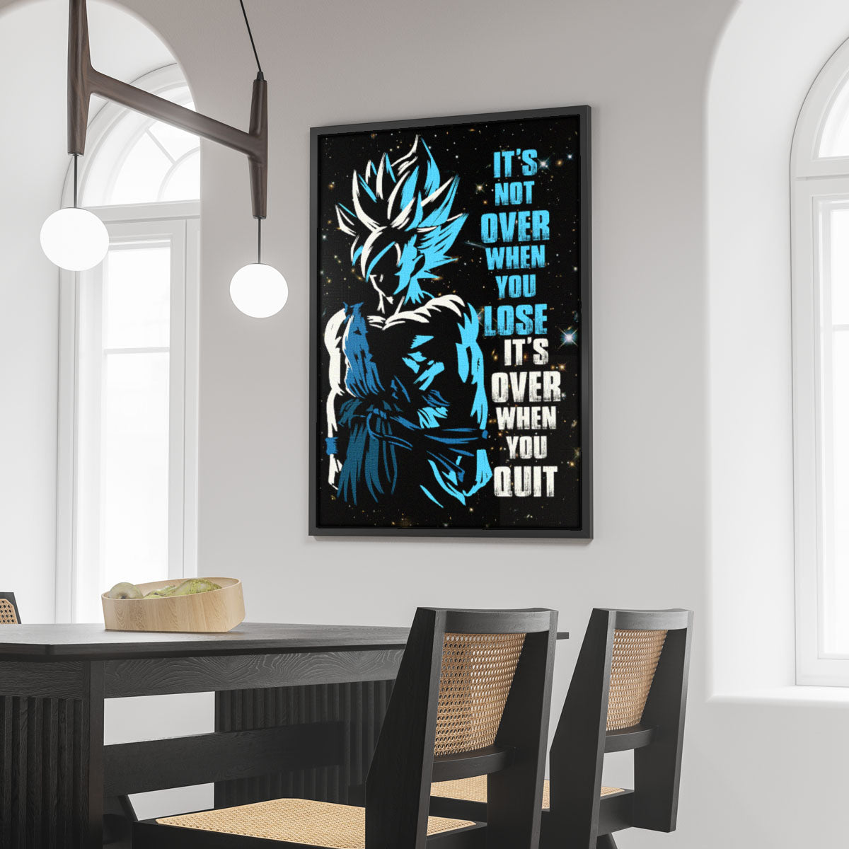 Goku Dragon Ball Super Motivational Canvas Wall Art - Super Saiyan Blue - It's Not Over When You Lose - Gamer Boy Room Decor Gift - DR048