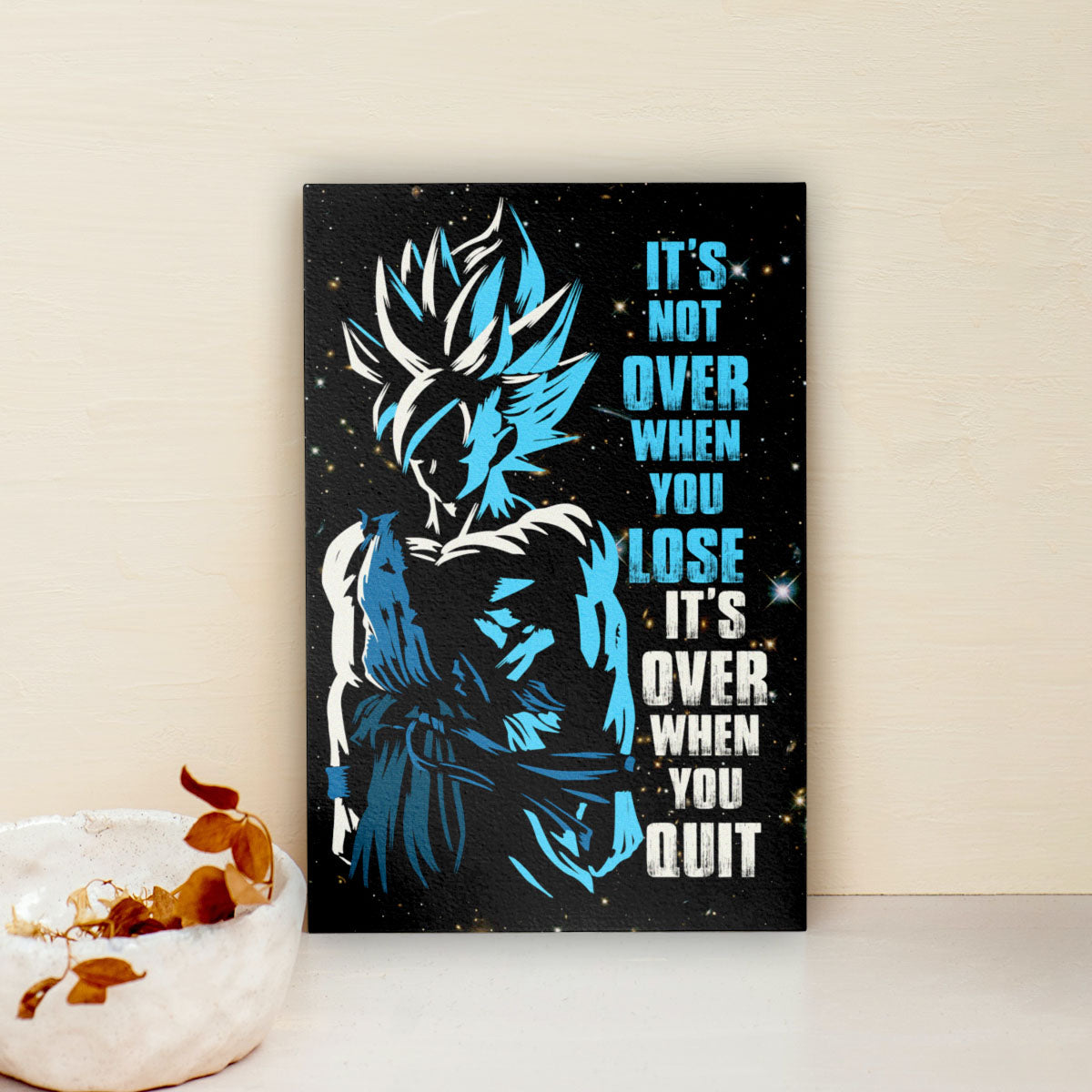 Goku Dragon Ball Super Motivational Canvas Wall Art - Super Saiyan Blue - It's Not Over When You Lose - Gamer Boy Room Decor Gift - DR048
