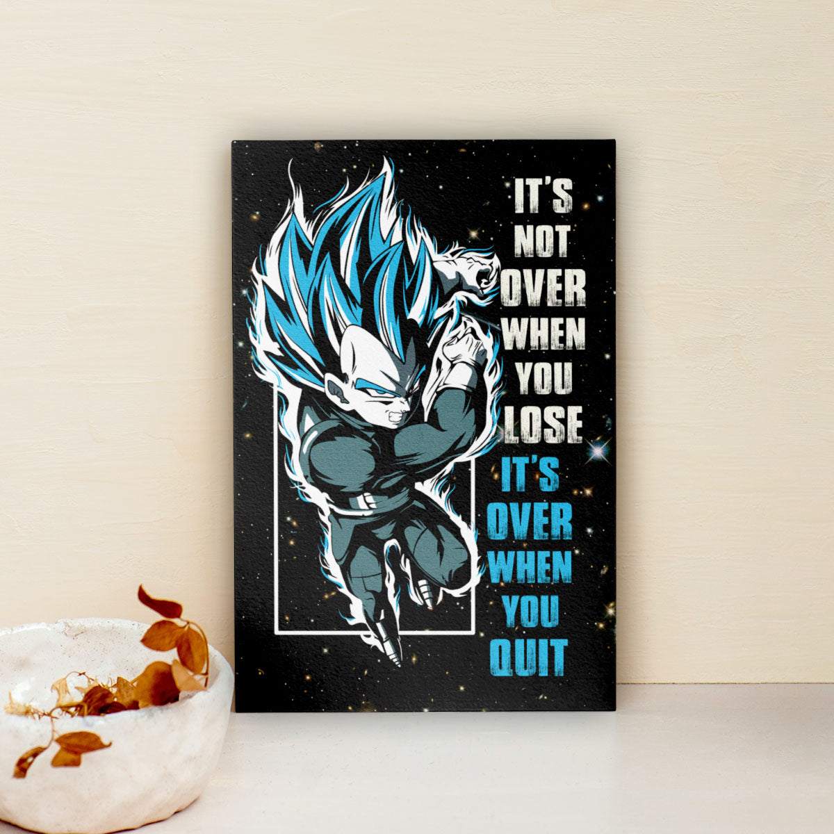 Vegeta Dragon Ball Super Motivational Canvas Wall Art - Super Saiyan Blue - It's Not Over When You Lose - Gamer Boy Room Decor Gift - DR049