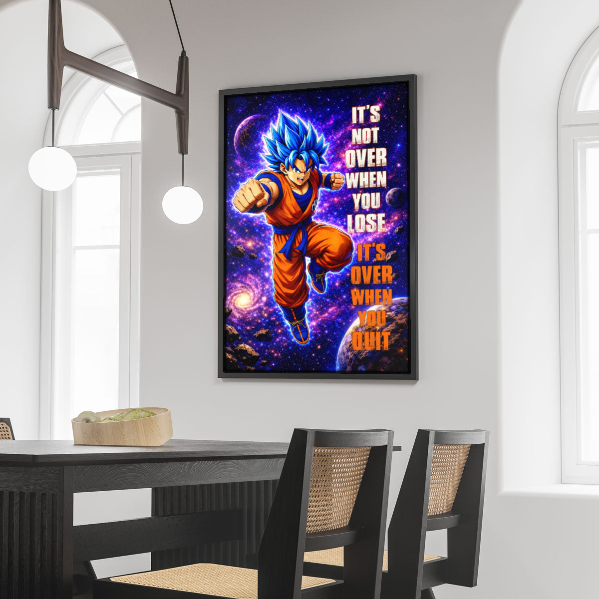 Goku Dragon Ball Super Motivational Canvas Wall Art - Super Saiyan Blue - It's Not Over When You Lose - Gamer Boy Room Decor Gift - DR084