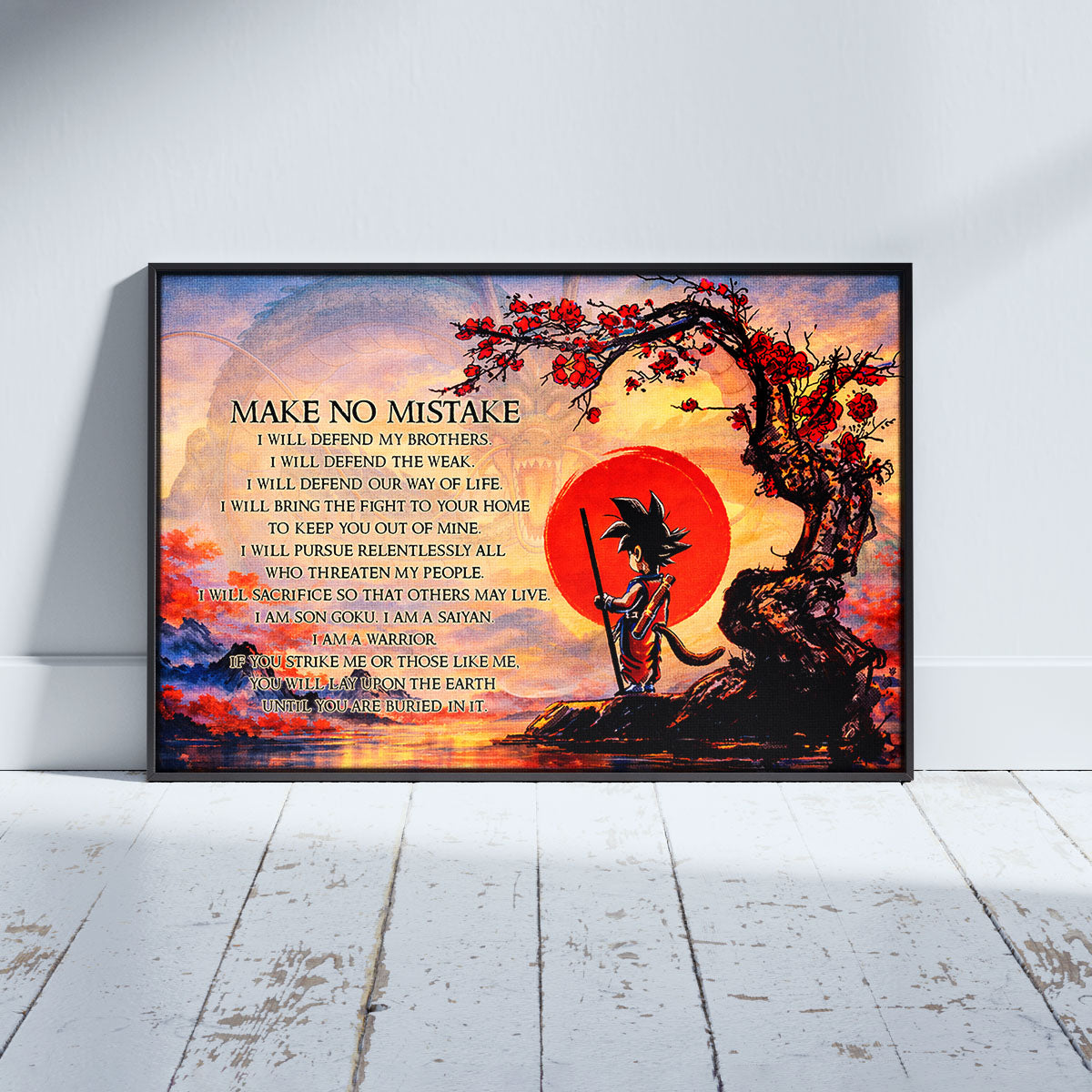 Goku Dragon Ball Canvas Wall Art - Make No Mistake - Motivational Quote Print - Ready to Hang Anime Decor for Boys Room, Man Cave - DR088