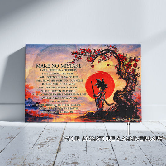 Goku Dragon Ball Canvas Wall Art - Make No Mistake - Motivational Quote Print - Ready to Hang Anime Decor for Boys Room, Man Cave - DR088