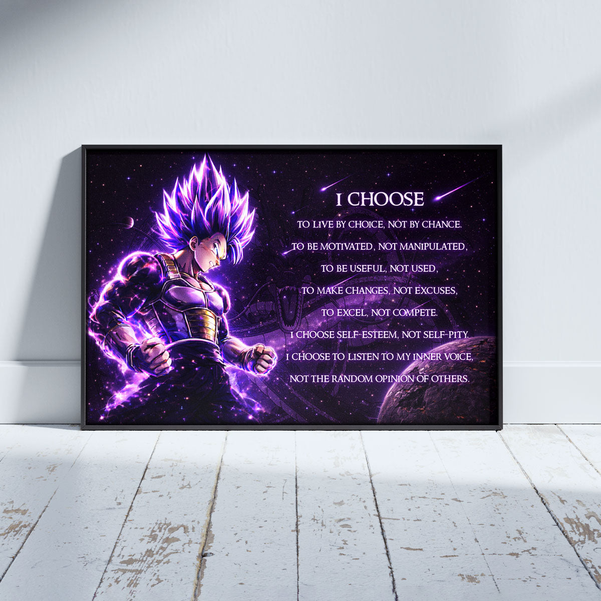 Dragon Ball Super Vegeta Ultra Ego Canvas Wall Art - I Choose - Motivational Quote Print - Ready to Hang Anime Decor for Boys Room, Man Cave - DR089