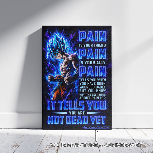 Goku Super Saiyan Blue Canvas Wall Art - Dragon Ball Super Motivational "Pain" Print - Ready to Hang Home Office Decor - DR100