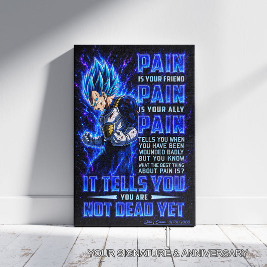 Vegeta Super Saiyan Blue Canvas Wall Art - Dragon Ball Super Motivational "Pain" Print - Ready to Hang Home Office Decor - DR101