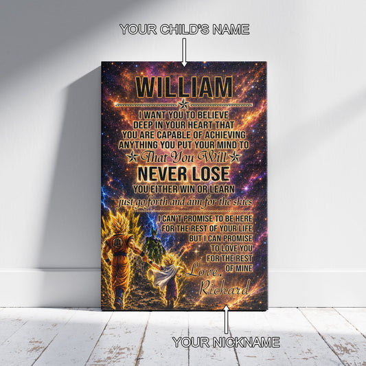Dragon Ball Z Goku Gohan Canvas Wall Art - To My Son From Dad Meaningful Inspirational Gift - DBZ Anime Ready to Hang Boy Room Decor - DR113