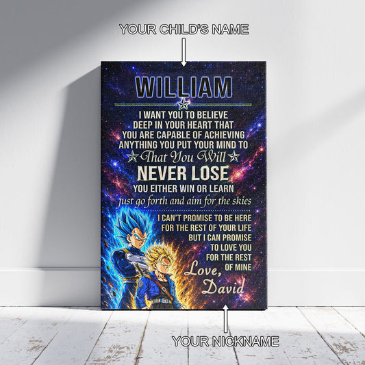 Dragon Ball Z Vegeta and Trunks Canvas Wall Art - To My Son From Dad Meaningful Inspirational Gift - DBZ Anime Ready to Hang Boy Room Decor - DR114