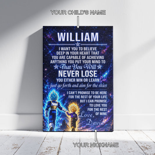 Dragon Ball Z Vegeta and Trunks Canvas Wall Art - To My Son From Dad Meaningful Inspirational Gift - DBZ Anime Ready to Hang Boy Room Decor - DR115