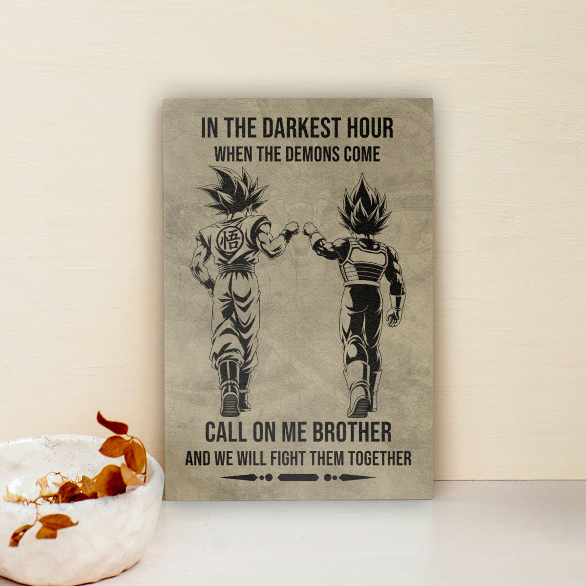 Dragon Ball Super Saiyan Blue Goku & Ultra Ego Vegeta Canvas Wall Art - Motivational Quote “Brother” - Ready to Hang Home Office Decor - DR125