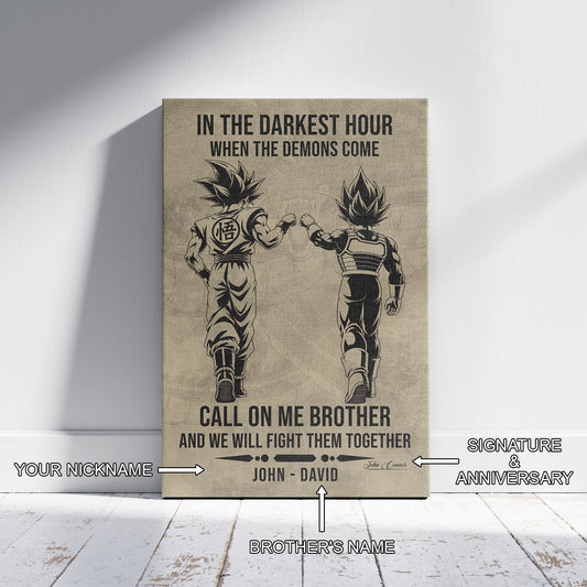 Dragon Ball Super Saiyan Blue Goku & Ultra Ego Vegeta Canvas Wall Art - Motivational Quote “Brother” - Ready to Hang Home Office Decor - DR125
