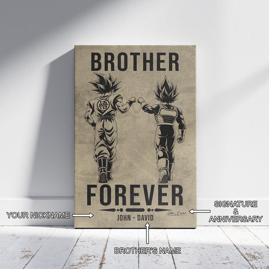 Dragon Ball Super Saiyan Blue Goku & Ultra Ego Vegeta Canvas Wall Art - “Brother Forever” DBZ Poster - Ready to Hang Home Office Decor - DR127